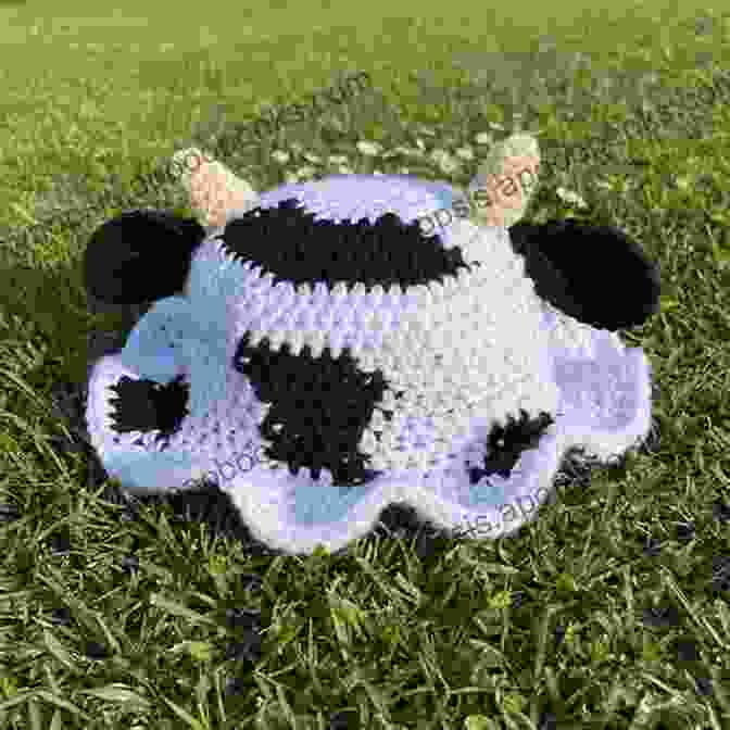 A Crocheted Cow Hat With Black And White Spots And A Friendly Face Into The Wild Volume 2: 10 Animal Dinosaur Monster Crochet Hat Patterns