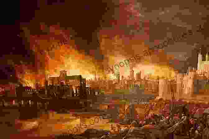 A Depiction Of The Great Fire Of London, With Flames Engulfing The City Skyline Old St Paul S: Historical Novel: A Tale Of Great London Plague Fire