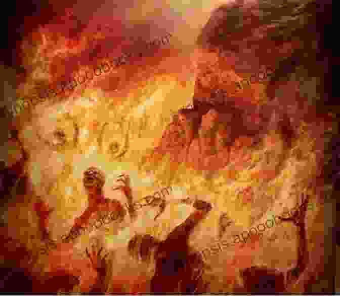 A Dramatic Illustration Depicting The Fiery Lake Of Burning Sulfur, With Tormented Souls Engulfed In Flames The Fiery Lake Of Burning Sulfur (The Epic Of Lucifer 2)