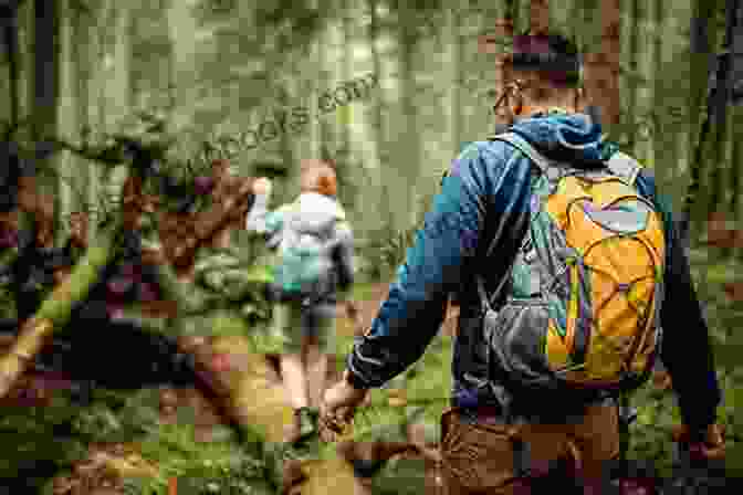 A Hiker Backpacks Through A Lush Forest, Carrying All The Necessary Camping Gear. Weekend Camping Cyr Powers