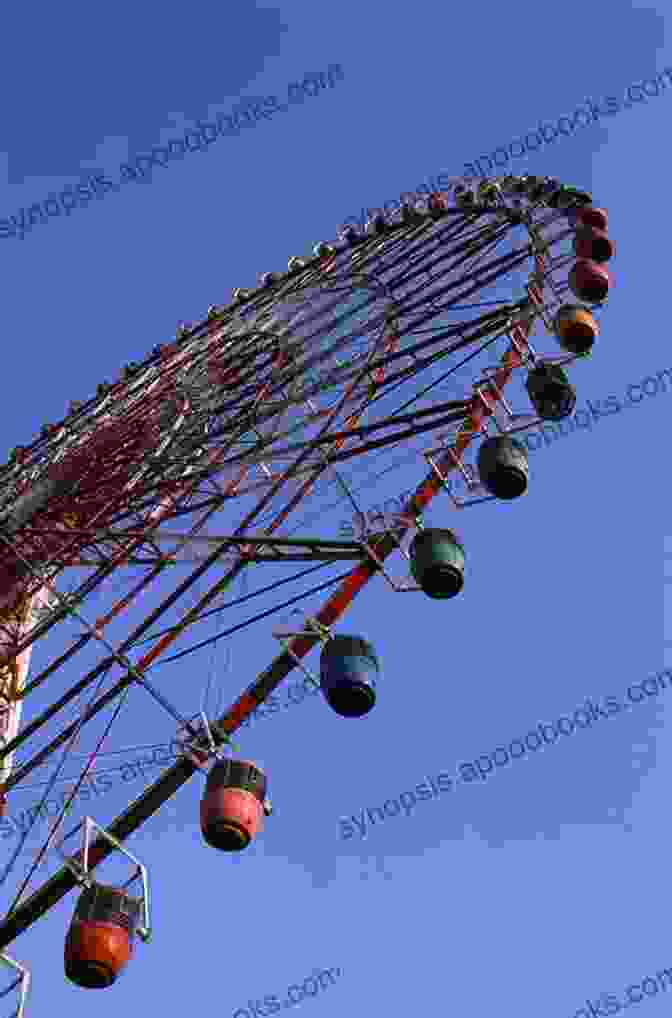 A Towering Ferris Wheel Against A Vibrant Sunset, Its Gondolas Suspended In Mid Air Like Shimmering Lanterns. Lines At The Amusement Rides