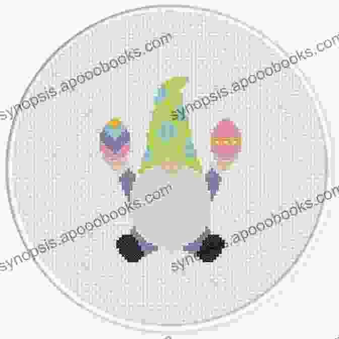 An Intricate And Colorful Easter Gnome Cross Stitch Pattern On A White Fabric Canvas. Cross Stitch Pattern: Easter Gnome: Counted Cross Stitch