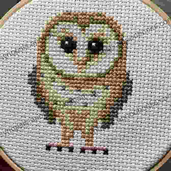 Close Up Of Cross Stitch Owl Pattern Displaying The Vibrant Thread Colors Used To Create The Owl's Lifelike Features Cross Stitch Pattern: Owl: Counted Cross Stitch